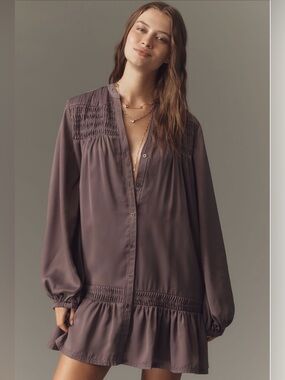 Pilcro Long-Sleeve V-neck Mini Shirt Dress